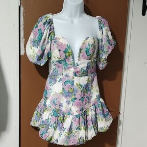 Chic Floral Mini Dress with Puff Sleeves